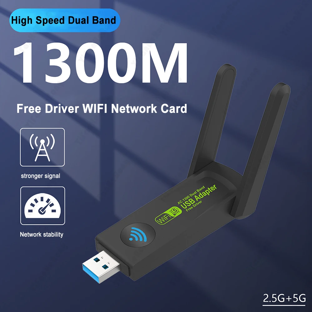 2,4 ГГц 5 ГГц Двухдиапазонная 1300 Мбит/с Беспроводная Сетевая Карта Dongle Wifi Адаптер Wi-Fi USB 3,0 БЕСПЛАТНЫЙ ДРАЙВЕР Для Портативных ПК Изображение 3