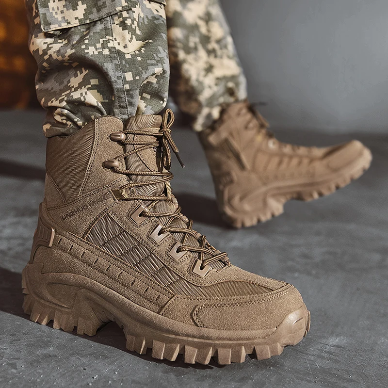 2023 Мужские военные Тактические ботинки Осень-зима, водонепроницаемые кожаные армейские ботинки, Безопасная рабочая обувь для пустыни, Боевые ботильоны Изображение 3
