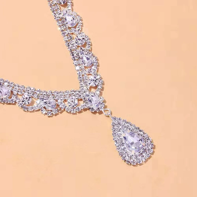 2023 Роскошное ожерелье с каплевидными серьгами из кубического циркония, набор свадебных украшений для невесты, подарки для женщин Изображение 3