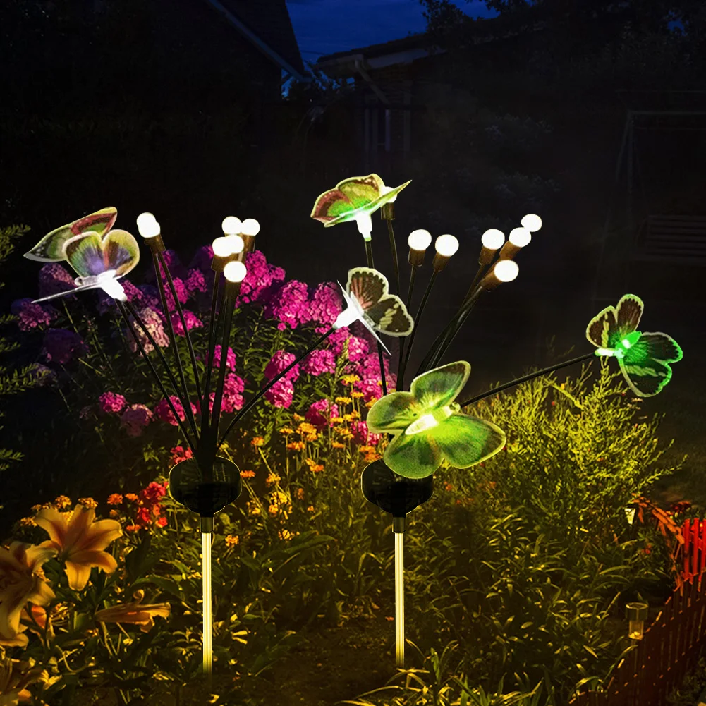2шт Пейзажные фонари с бабочками IP65 Водонепроницаемые солнечные огни для дорожки светлячка Красочные Последние 8-10 часов для сада балкона патио Изображение 3