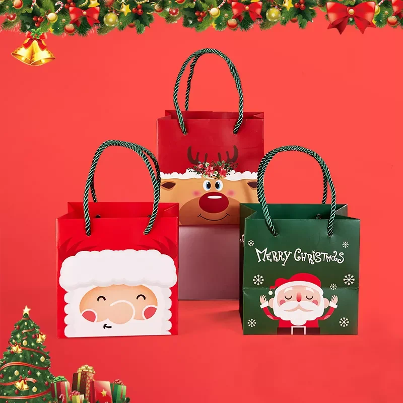 500 шт./лот На заказ с Логотипом Merry Christmas Candy Tote Bag Упаковка Санта-Печенья Пользовательские Рождественские Художественные Бумажные Подарочные Пакеты Изображение 3