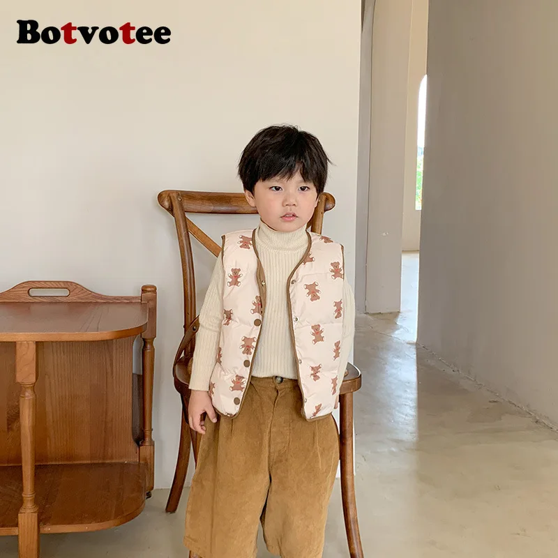 Botvotee/ Детские Теплые Реверсивные Жилеты для девочек от 6 до 24 месяцев, Корейская Версия Жилетов, Хлопковые Зимние Детские Пальто без рукавов 2023 года Изображение 3