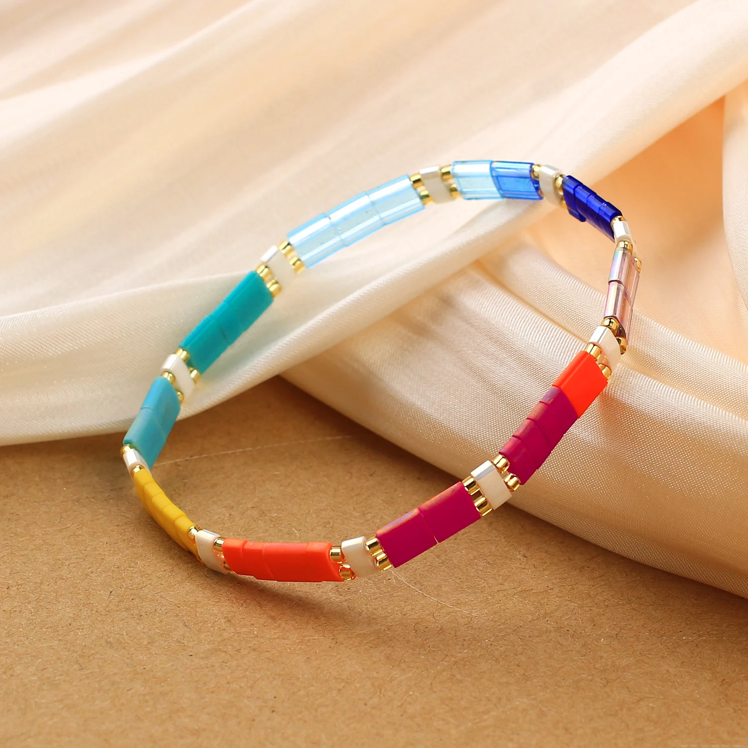 C. QUAN CHI Красочные эластичные браслеты из бисера Tila, модные браслеты в стиле бохо, женский наращиваемый браслет Изображение 3