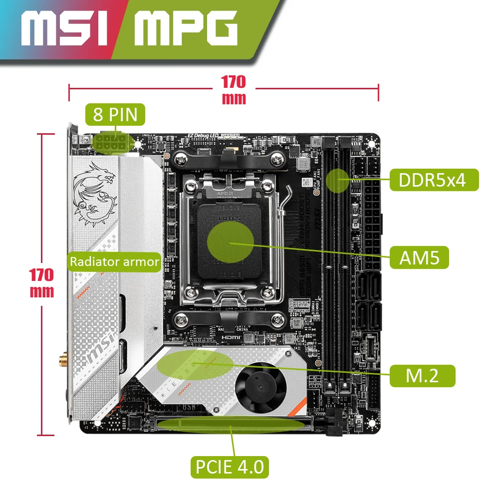 MSI MPG B650i EDGE WIFI с Процессором AMD Ryzen 7 7700 R7 7700 CPU Комплект материнской платы placa mae set 8-Ядерный 5-Нм процессор Socket AM5 Изображение 3