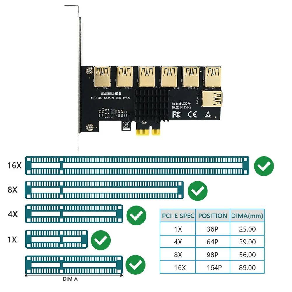 PCI-E Multiplier Riser PCIE 1-7 PCI-E X16 USB Miner Adapter Extender PCI-E Riser для Майнинга Видеокарт ПК Изображение 3