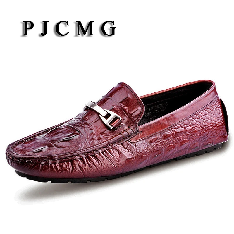 PJCMG/Весенне-Осенние Черные/Красные Повседневные мужские Мокасины из натуральной кожи без застежки в металлическом стиле, Лоферы, Мужская Обувь Для вождения Изображение 3