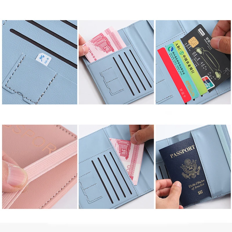 RFID-обложка для паспорта, Многофункциональный водонепроницаемый кошелек для кредитных удостоверений личности, держатель деловых документов, дорожный аксессуар Изображение 3