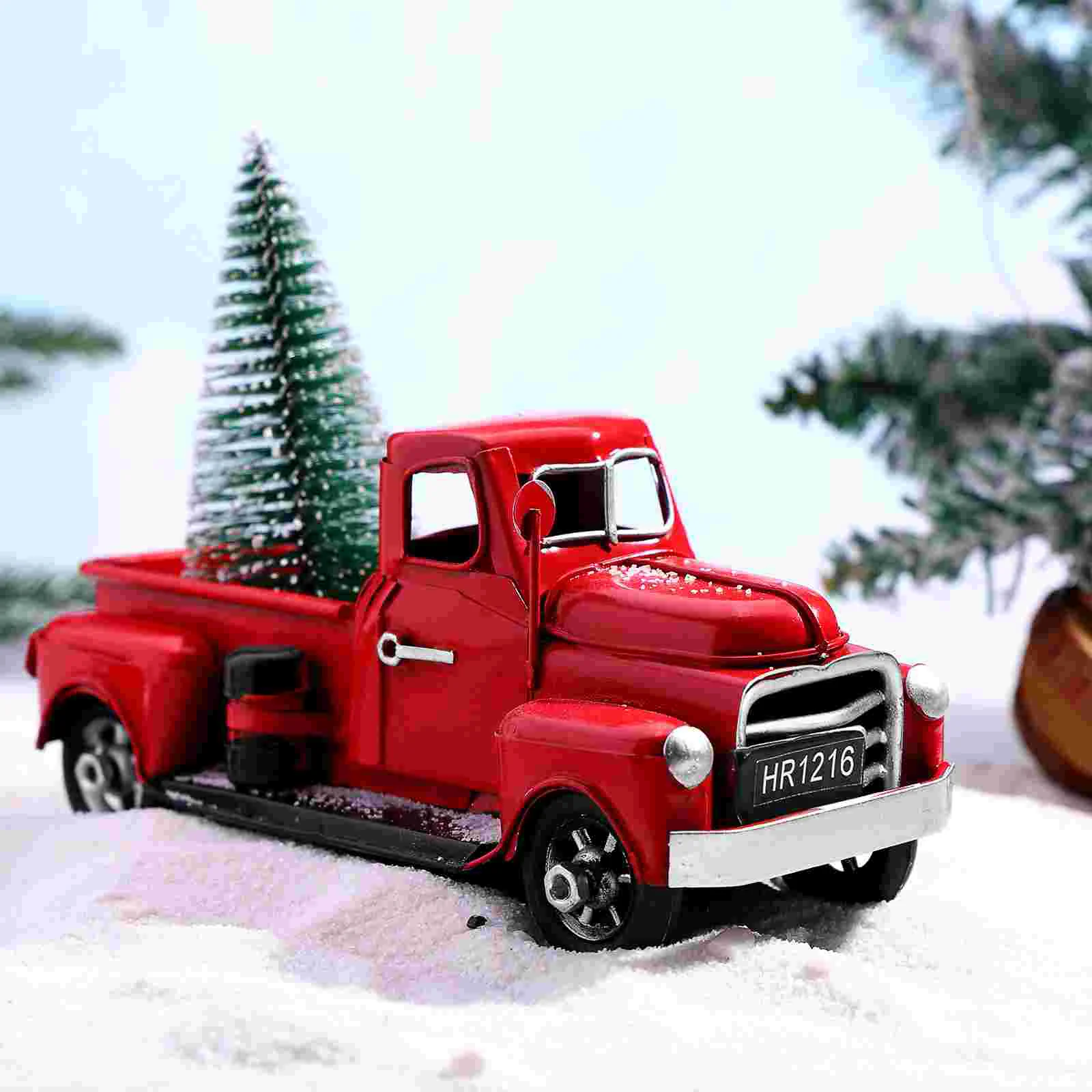Винтажный красный грузовик с рождественской елкой из металла ручной работы, старая модель автомобиля, красный пикап, детские подарки Navidad Noel Изображение 3