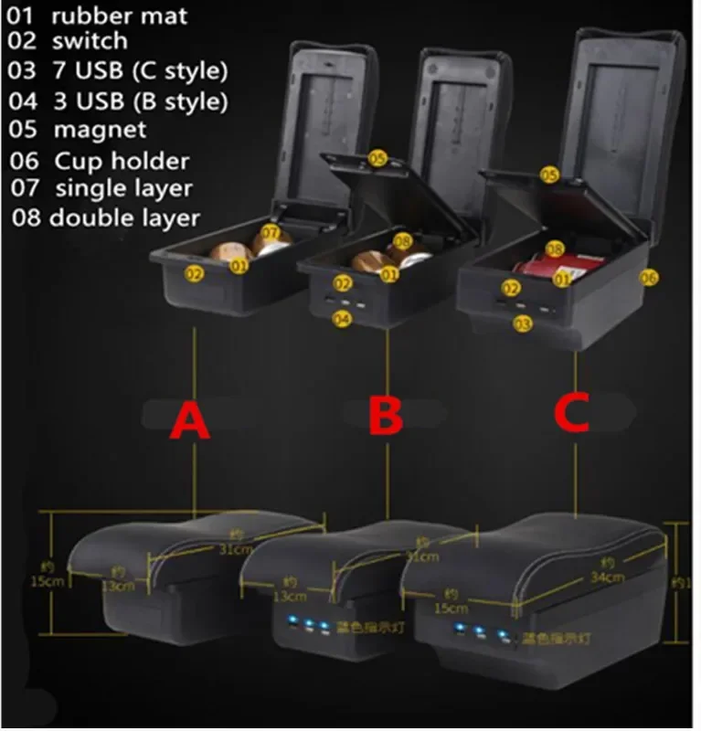Для Mazda 2 Подлокотник для автомобиля Mazda 2, коробка для подлокотников, Центральный ящик для хранения, Детали для дооснащения интерьера автомобильными аксессуарами с USB Изображение 3
