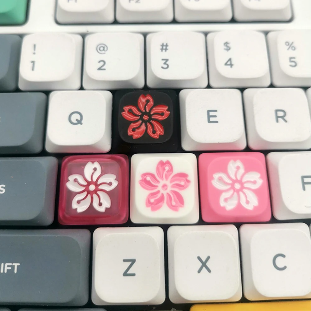 Колпачок для ключей из смолы для механической игровой клавиатуры с низкопрофильным переключателем Cherry TTC Gateron, черный, Белый, Розовый, Прозрачный Колпачок для ключей Sakura Изображение 3