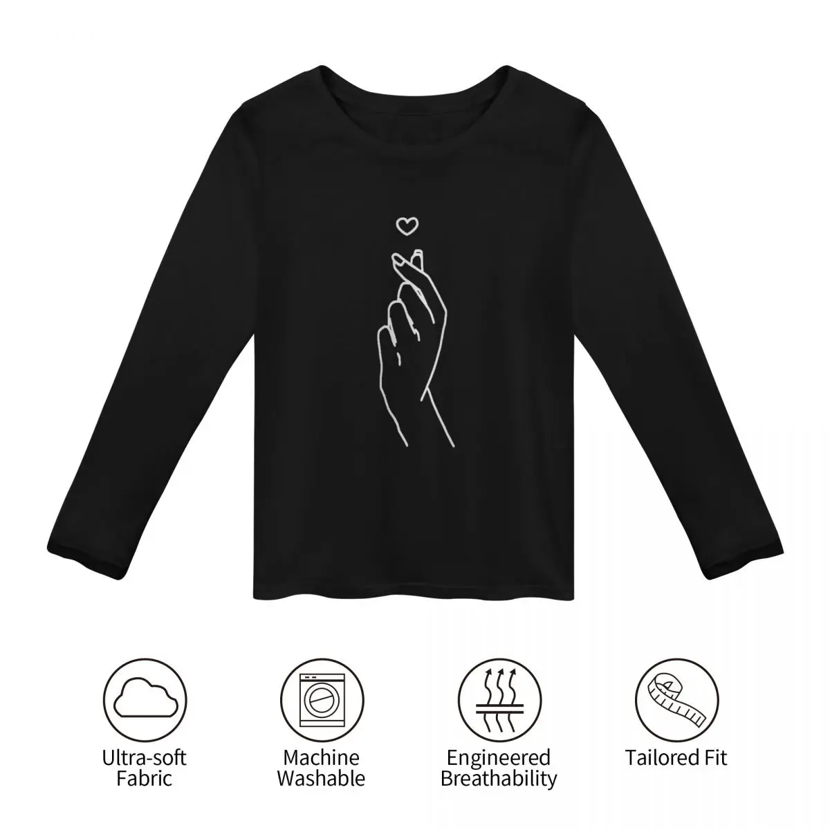 Корейские футболки с длинным рукавом Finger Heart Kpop, забавная футболка, милая одежда, модная женская блузка 2023 года Изображение 3