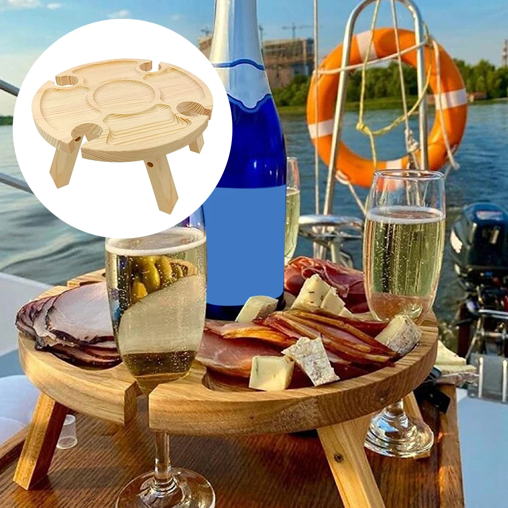 Легкий стол для пикника 2 В 1, Разделитель закусок для пляжа, кемпинга, барбекю с держателем для бокалов для вина, мебель для дома и сада, Деревянная складная Изображение 3