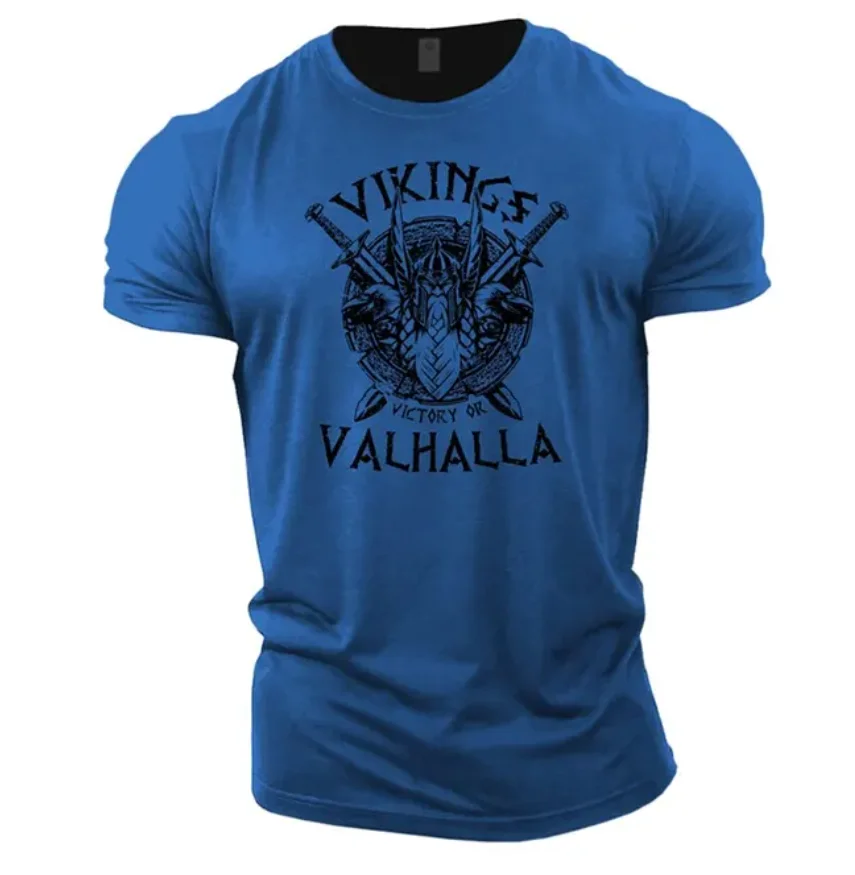 Летняя мужская футболка, быстросохнущая спортивная футболка для фитнеса, футболка Vikings, мужской топ большого размера, модная 3D дышащая рубашка для верха Изображение 3