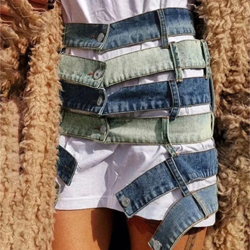 Летняя юбка Женская 2023 Новый полый дизайн Модная сумка Хип Джинсовая юбка Бесплатная доставка Изображение 3