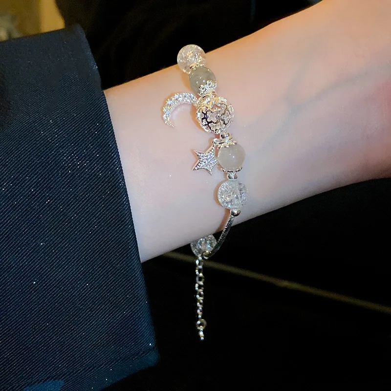 Модный браслет с кристаллами циркона в виде звезды и Луны, индивидуальный универсальный регулируемый браслет для женщин Изображение 3
