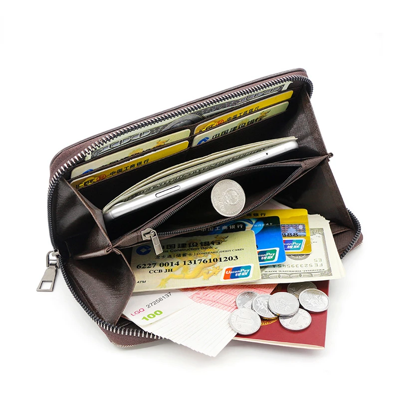 Мужской кошелек с бриллиантами, длинная сумка для хранения нескольких карточек с тиснением на молнии, повседневная простая деловая сумка для мобильного телефона Изображение 3