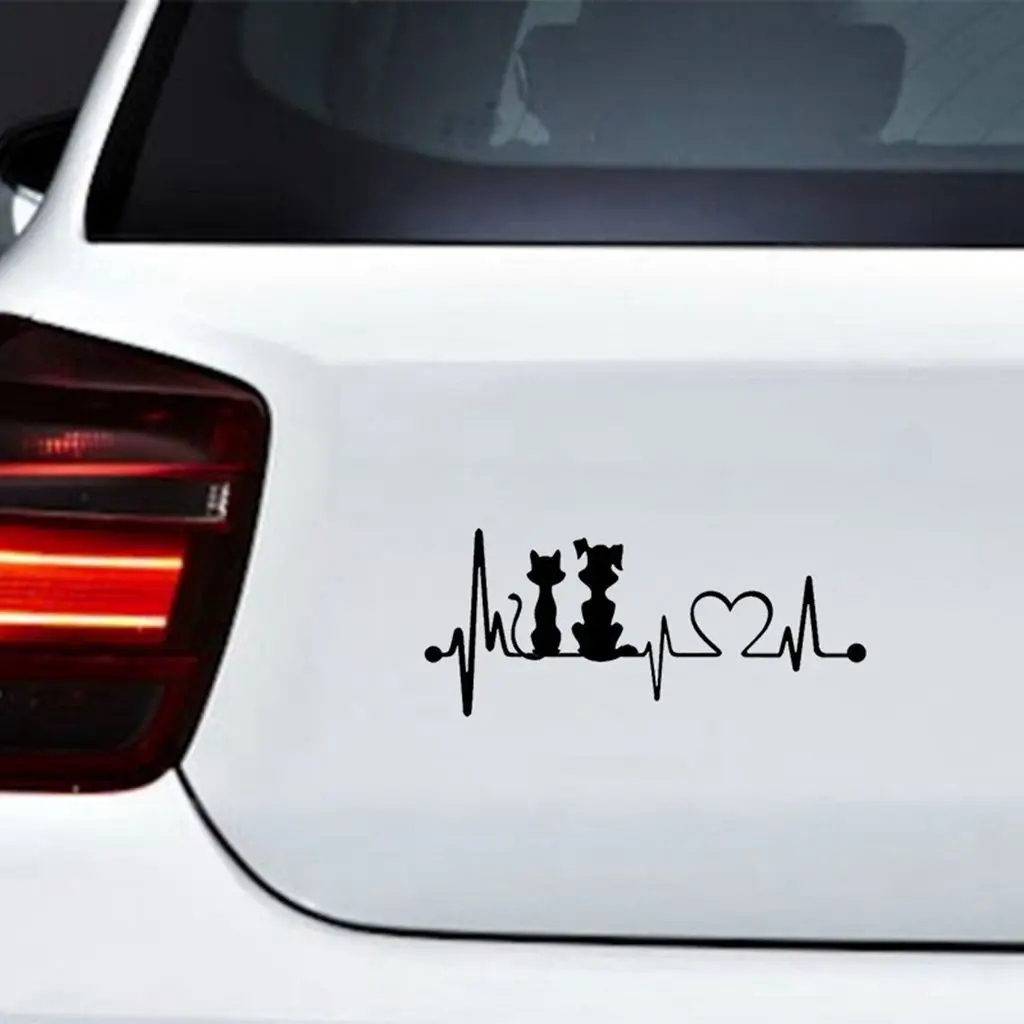 Наклейка на автомобиль 3D 19 * 8,2 см Наклейка с сердцебиением собаки и кошки на автомобиль Забавные наклейки и деколи Виниловый стайлинг автомобилей для Ford Audi BMW Изображение 3