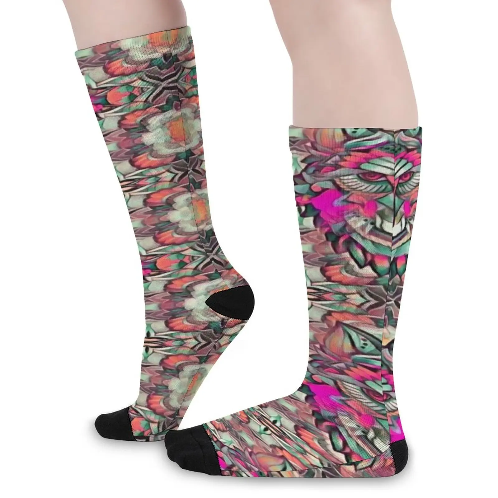 Неоново-розовые носки с рисунком волка, Женские компрессионные носки, мужские забавные носки для мужчин Изображение 3