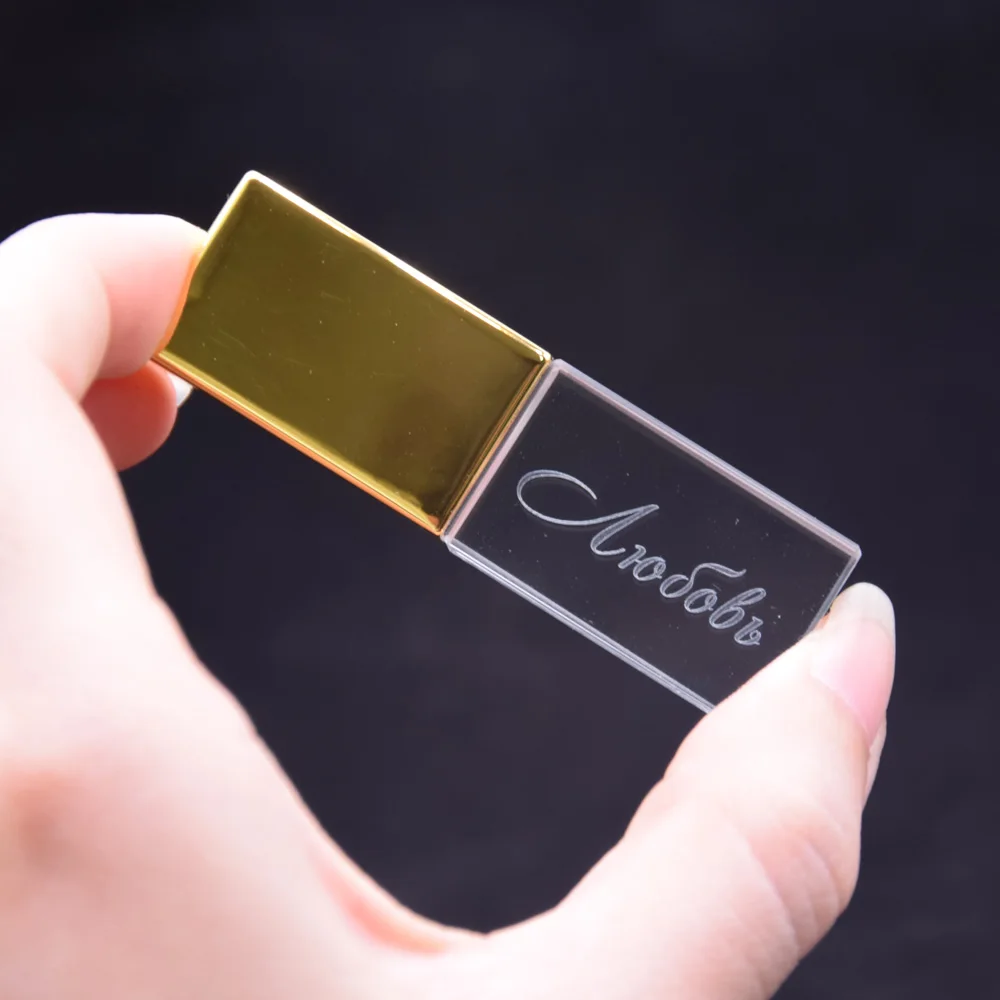 Новый USB-накопитель с прозрачным кристаллом 64 ГБ, 8 ГБ, 16 ГБ, 32 ГБ для логотипа со светодиодной вспышкой, флэш-диск 2.0, флешка с памятью, подарок для встречи Изображение 3