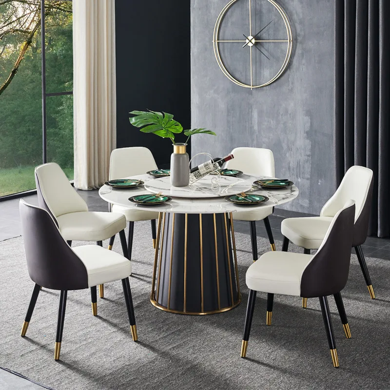 Современный минималистский домашний мраморный круглый обеденный стол на 6 персон Изображение 3