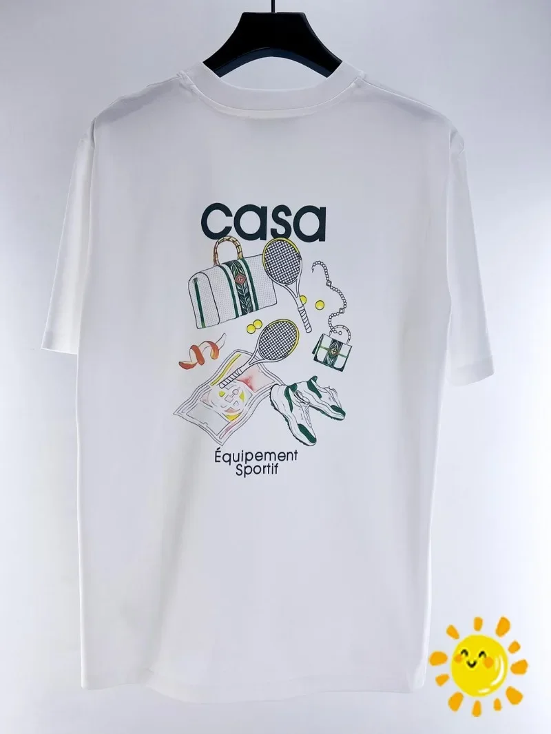 Топовая версия теннисной ракетки Crewneck CASA, футболка Casablanca, мужская, женская, черно-белая, футболка, футболки Изображение 3