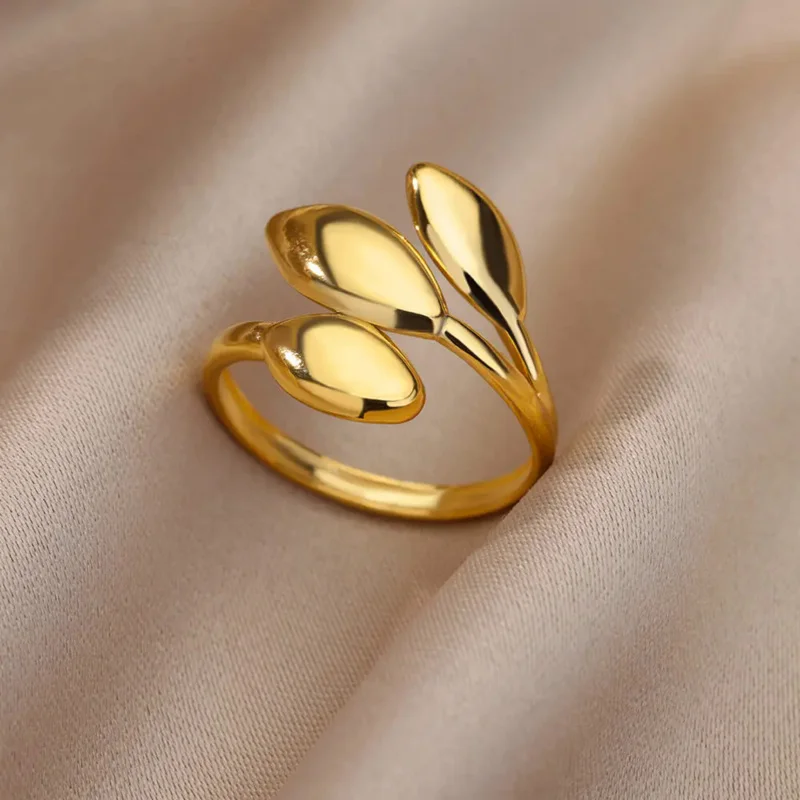 Французские выдалбливают кольца Открытое кольцо для Female18K Позолоченные женские украшения из нержавеющей стали Изображение 3