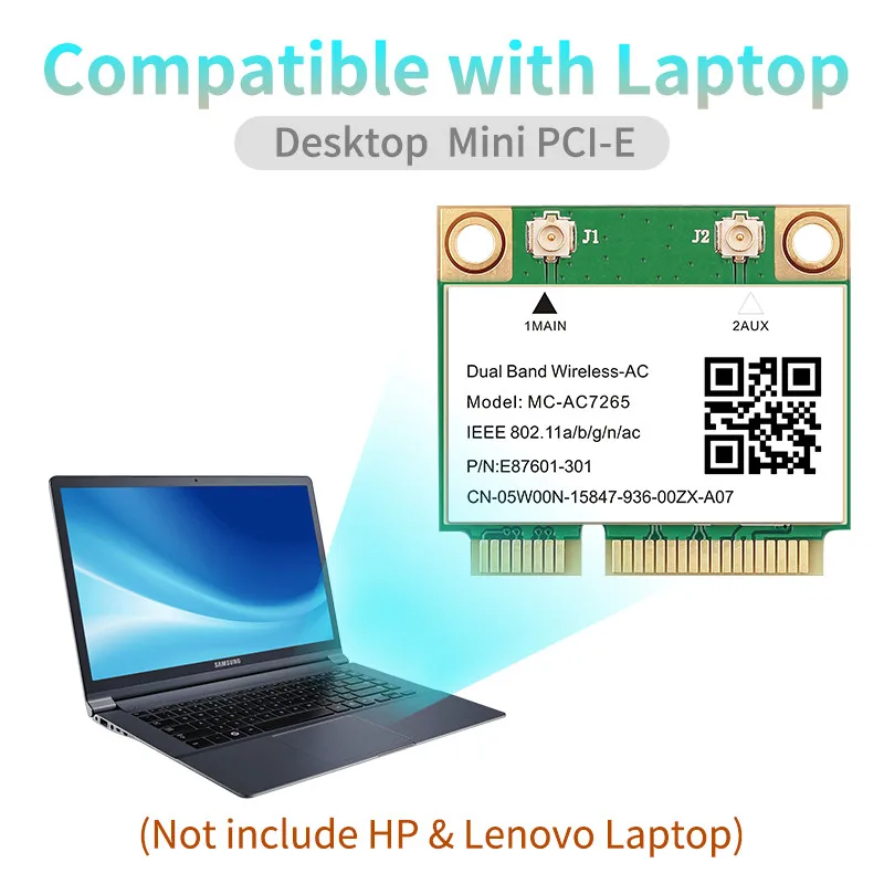 1200 Мбит/с Bluetooth 4.2 Half Mini PCI-E Wifi Карта MC-AC7265 Беспроводная Intel 7265 802.11ac 2.4G 5 ГГц Для Ноутбука Intel 7260 7260HMW Изображение 4