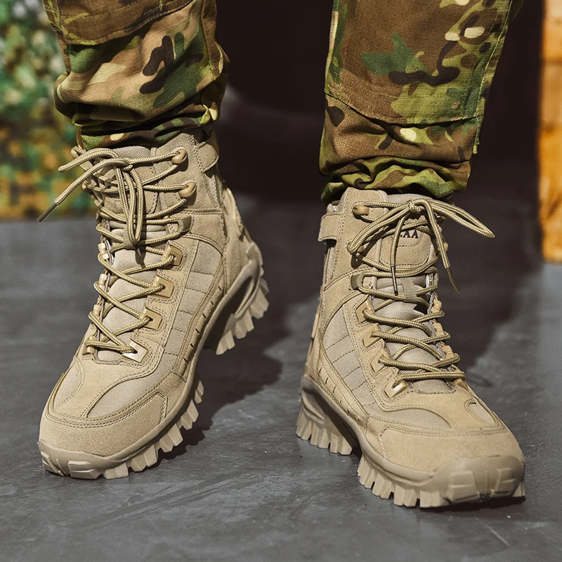 2023 Мужские военные Тактические ботинки Осень-зима, водонепроницаемые кожаные армейские ботинки, Безопасная рабочая обувь для пустыни, Боевые ботильоны Изображение 4