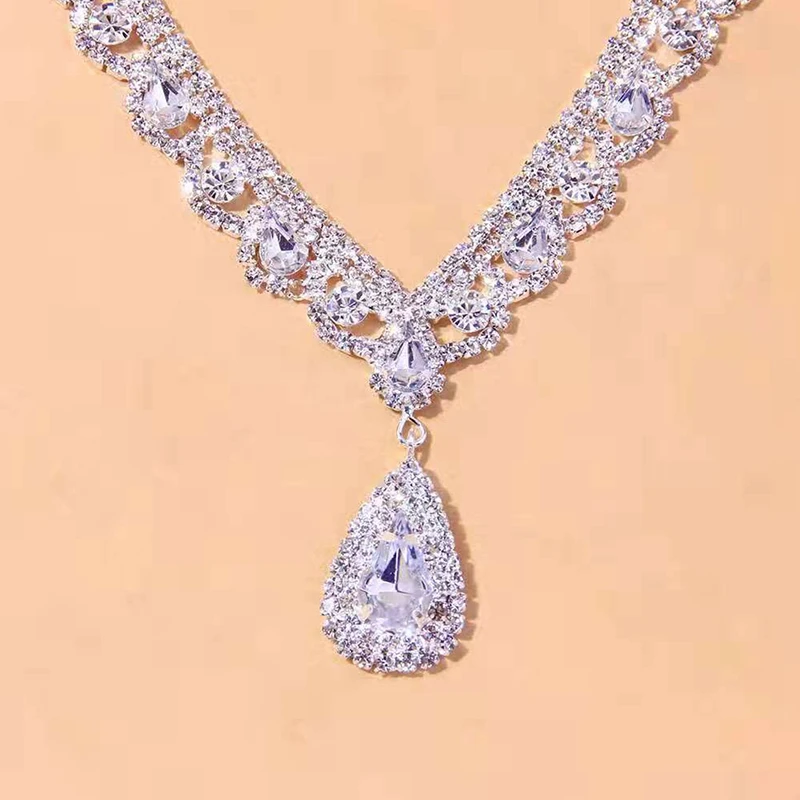 2023 Роскошное ожерелье с каплевидными серьгами из кубического циркония, набор свадебных украшений для невесты, подарки для женщин Изображение 4