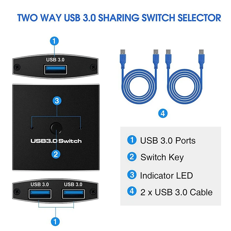 3X Переключатель USB 3.0 Переключатель KVM 5 Гбит/с 2 В 1 Выход USB-Переключатель USB 3.0 Двусторонний Распределитель Для Принтера Клавиатура Мышь Изображение 4