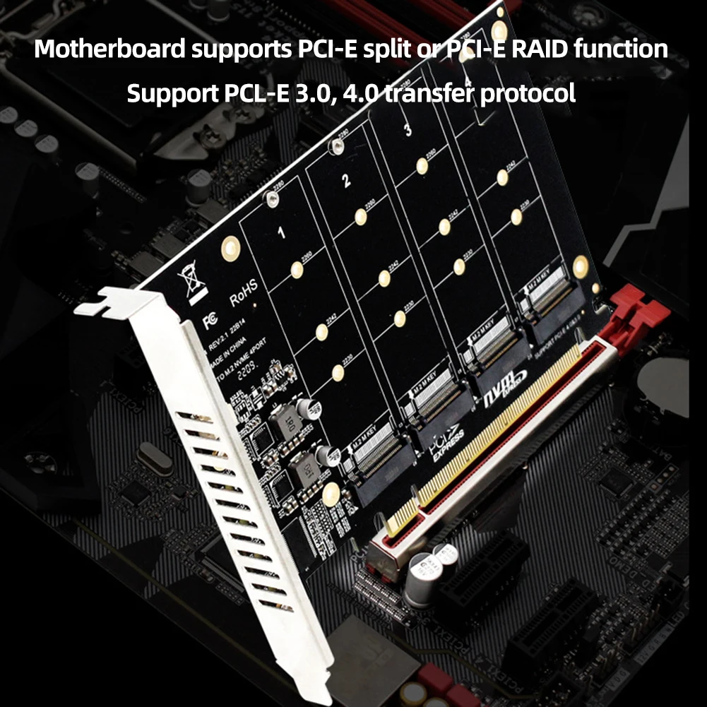 4 Порта M.2 NVME SSD для чтения карт расширения PCIE X16 Поддержка 2230/2242/2260/2280 Поддержка M.2 PCI-E SSD/M.2 Device NVME Protocol Изображение 4