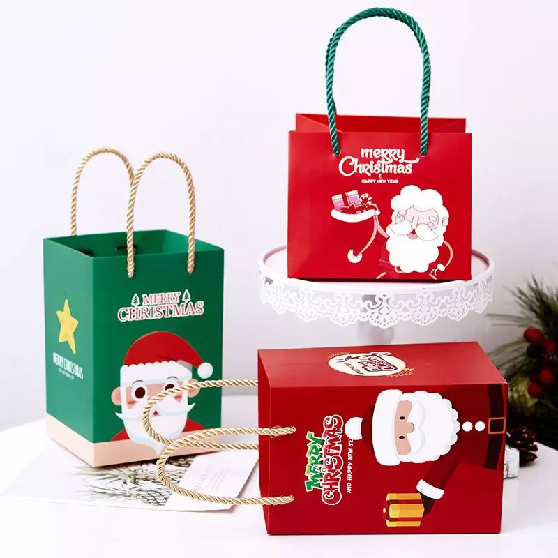 500 шт./лот На заказ с Логотипом Merry Christmas Candy Tote Bag Упаковка Санта-Печенья Пользовательские Рождественские Художественные Бумажные Подарочные Пакеты Изображение 4