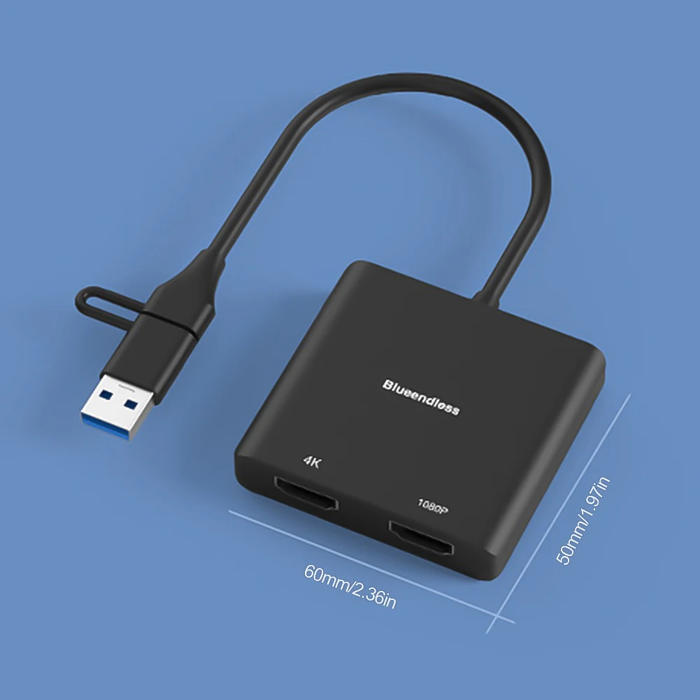HDMI-Совместимый Разветвитель Кабель-Адаптер USB Type C Двойной HDMI-Совместимый Конвертер Dual HD 4K 30Hz для телевизора ПК Ноутбука Телефона Компьютера Изображение 4