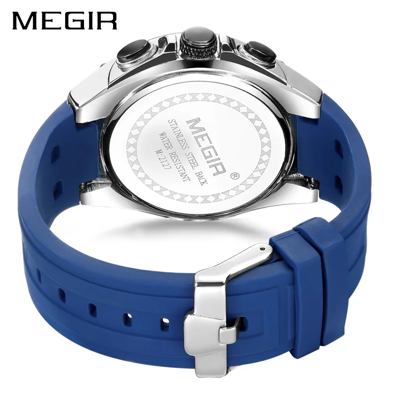 MEGIR Мужские спортивные часы Relogio Masculino С синим силиконовым ремешком Мужские часы Лучший бренд класса Люкс, светящиеся водонепроницаемые кварцевые часы Man Изображение 4