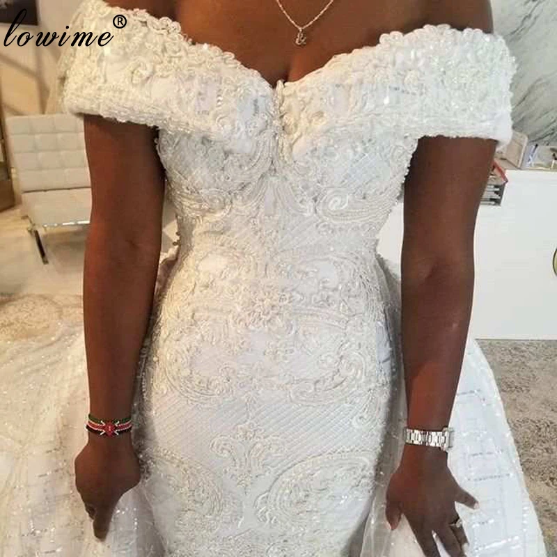 Африканские Блестящие свадебные платья больших размеров Русалка Для черных девушек, свадебные платья-двойки с открытой спиной, Vestido De Noiva 2020 на заказ Изображение 4