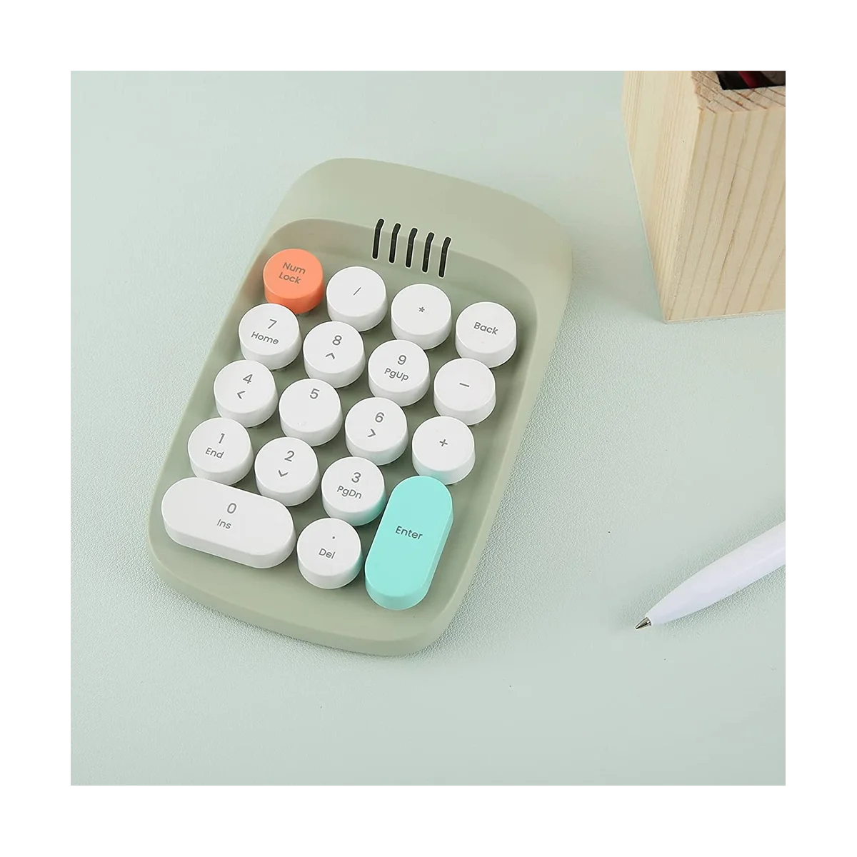 Беспроводная Цифровая клавиатура, Ретро-Клавиатура Пишущей Машинки, Цифровые Клавиатуры Numpad 18 Клавиш 2,4 ГГц Bluetooth Mini Keyboard (Зеленый) Изображение 4