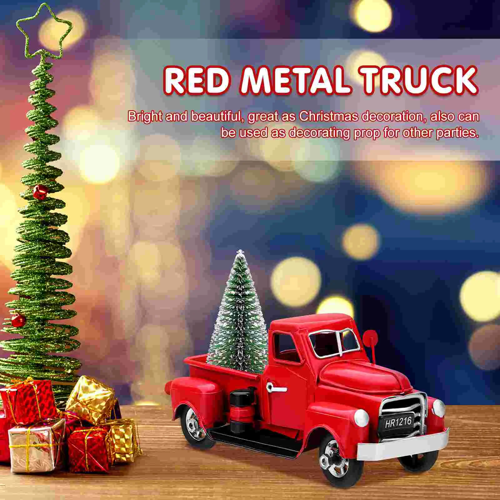 Винтажный красный грузовик с рождественской елкой из металла ручной работы, старая модель автомобиля, красный пикап, детские подарки Navidad Noel Изображение 4