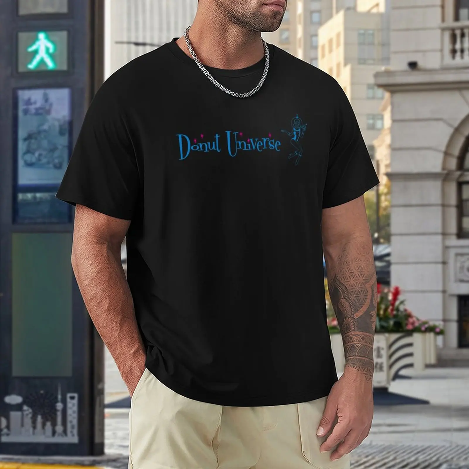 Вселенная пончиков - Горизонтальный логотип - Одежда, футболки, спортивные рубашки, забавные футболки, футболки для тяжеловесов, простые черные футболки для мужчин Изображение 4