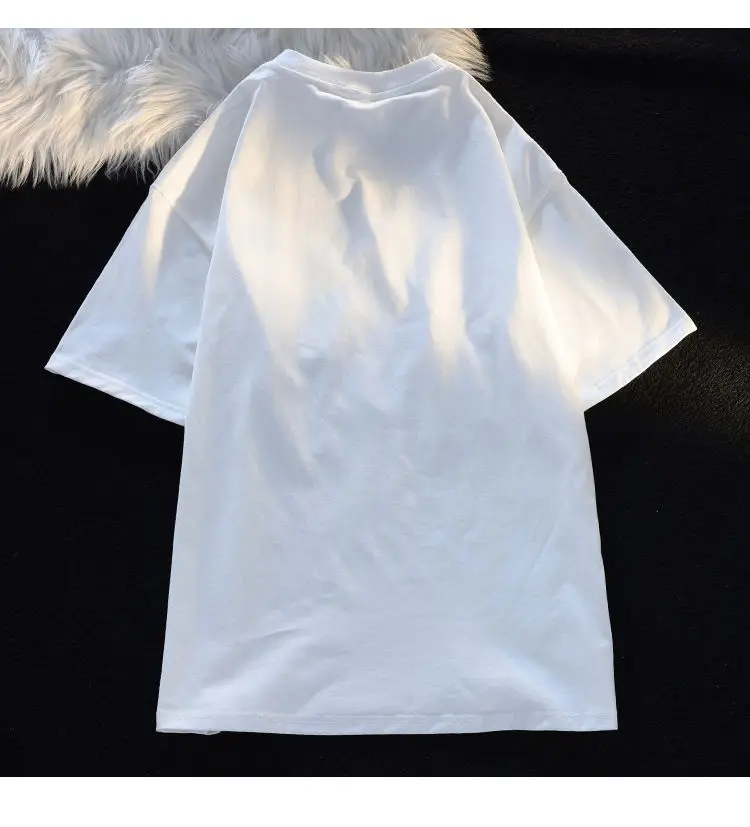 Женские Мужские футболки Harajuku, топы больших размеров, жаккардовые топы с буквенным принтом и круглым вырезом, Короткие рукава, Свободная летняя футболка, Белый наряд для пары 2023 Изображение 4