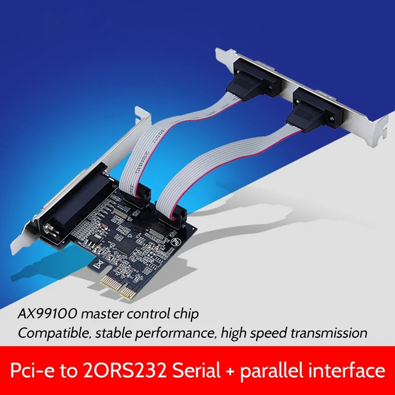 Карта параллельного порта PCIE Карта расширения PCIE от 1 до 2 портов RS232 Com Двойной 9 Контактный последовательный преобразователь AX99100 с чипом Изображение 4
