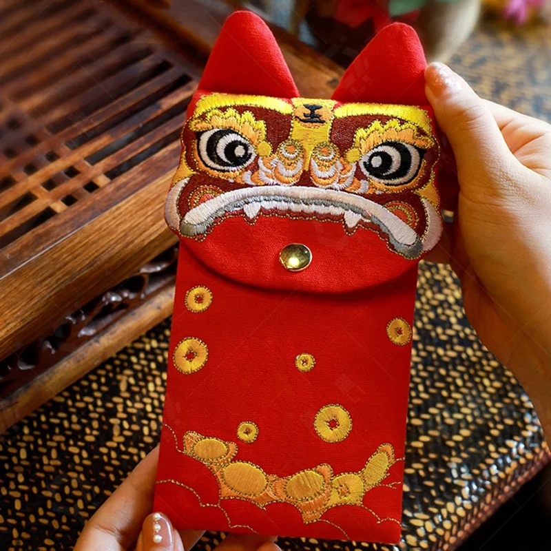 Китайские красные конверты Подарочная упаковка Хунбао Вышивка Тигра Карманы для счастливых денег Китайская вышивка на Новый Год Изображение 4