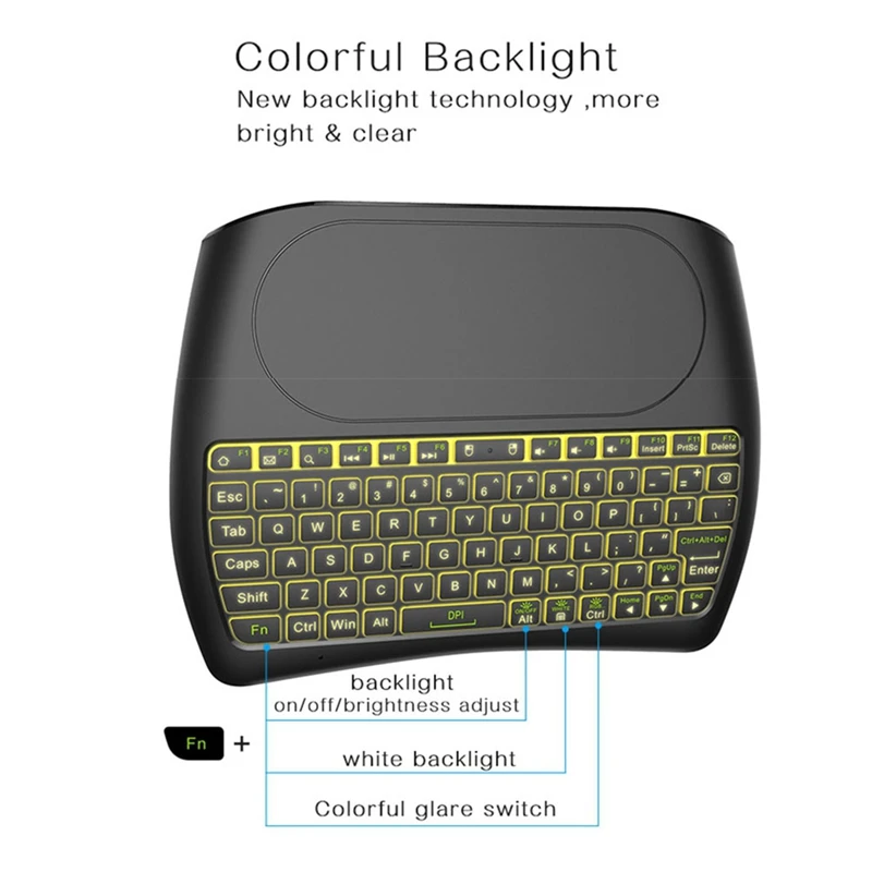 Клавиатура Bluetooth с подсветкой D8 Super English 2.4G Беспроводная Мини-клавиатура Air Mouse с сенсорной панелью для TV BOX Изображение 4