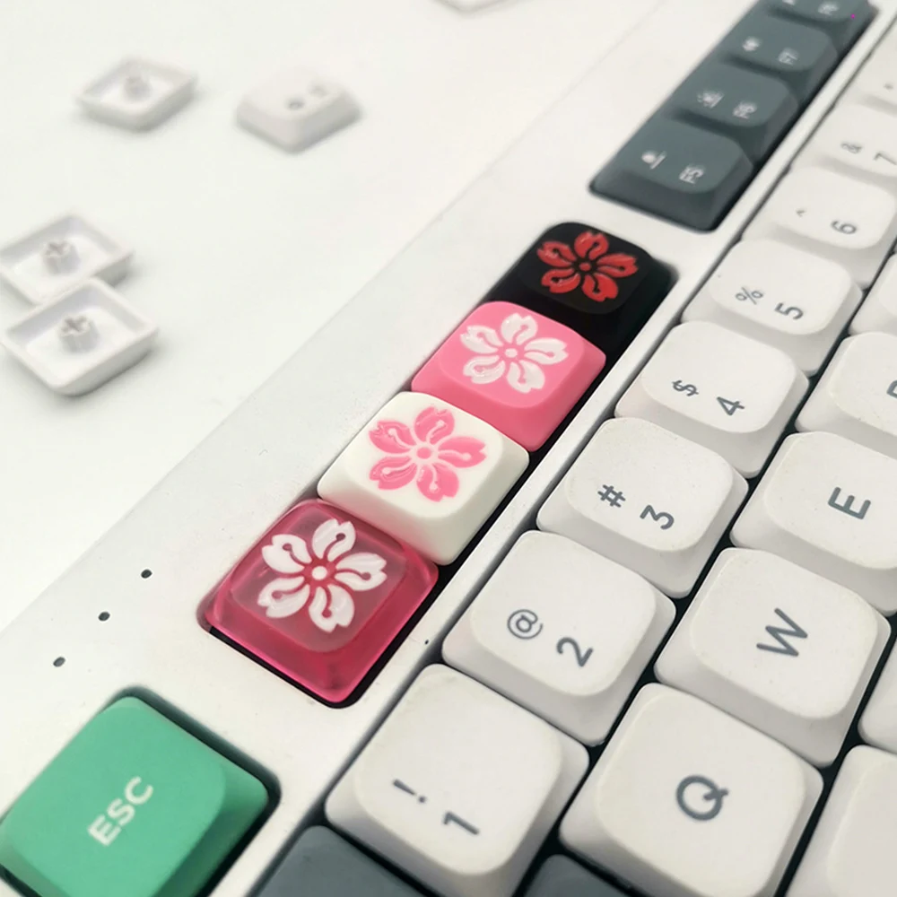 Колпачок для ключей из смолы для механической игровой клавиатуры с низкопрофильным переключателем Cherry TTC Gateron, черный, Белый, Розовый, Прозрачный Колпачок для ключей Sakura Изображение 4