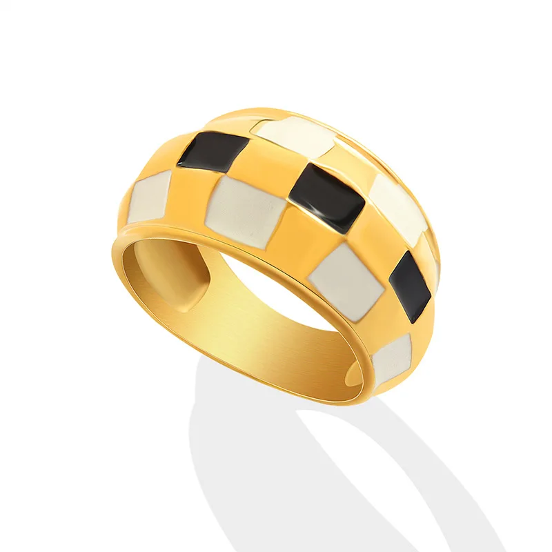 Кольцо из титановой стали не выцветает черно-белое кольцо в шахматном порядке Изображение 4
