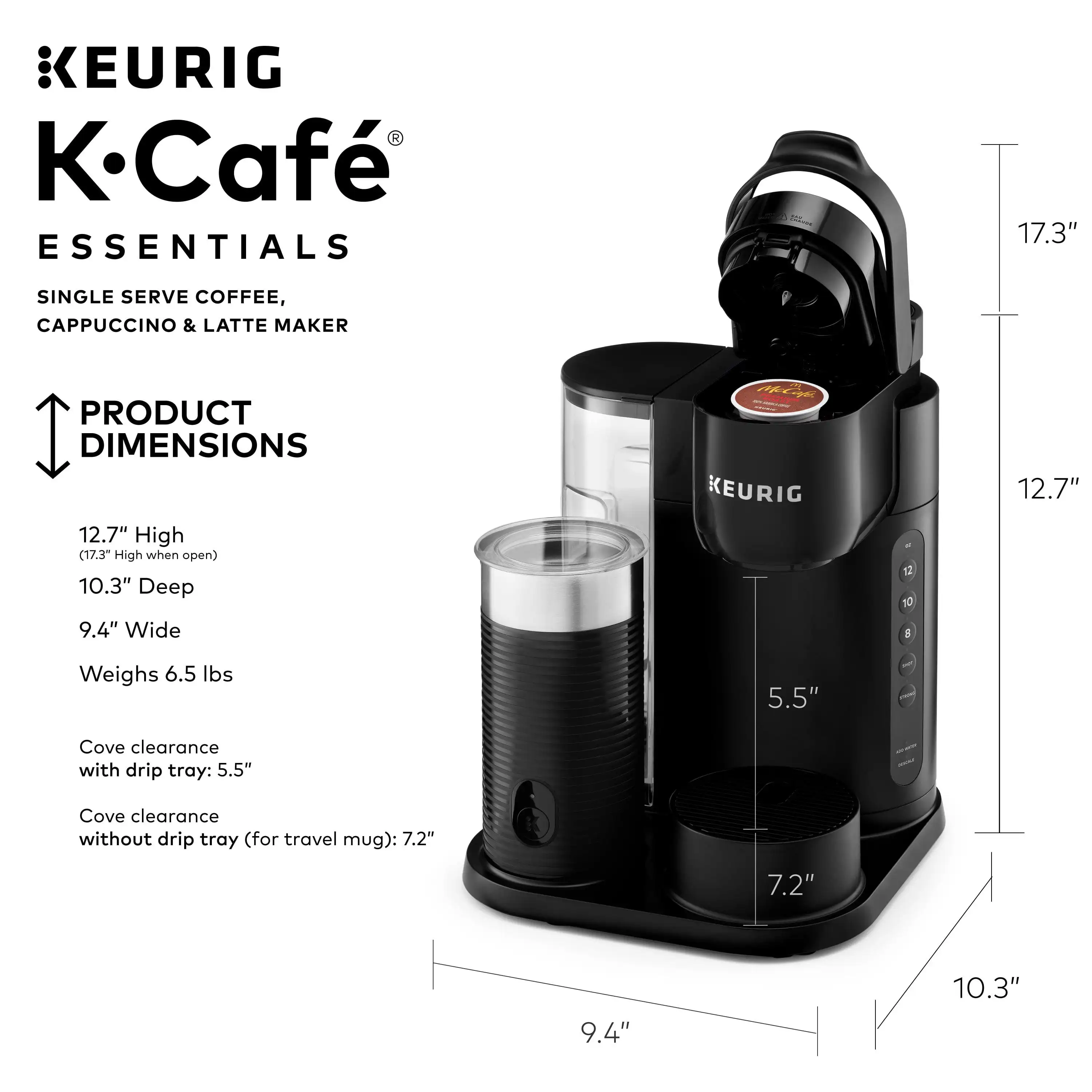 Кофеварка Keurig K-Café Essentials на одну порцию K-Cup Pod, черная Изображение 4