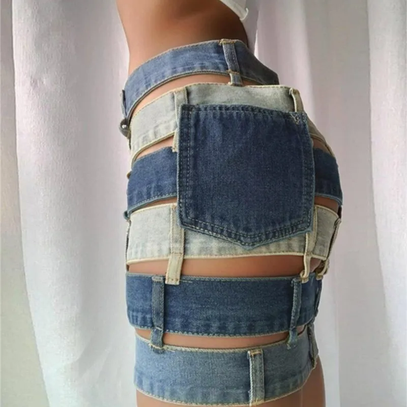 Летняя юбка Женская 2023 Новый полый дизайн Модная сумка Хип Джинсовая юбка Бесплатная доставка Изображение 4