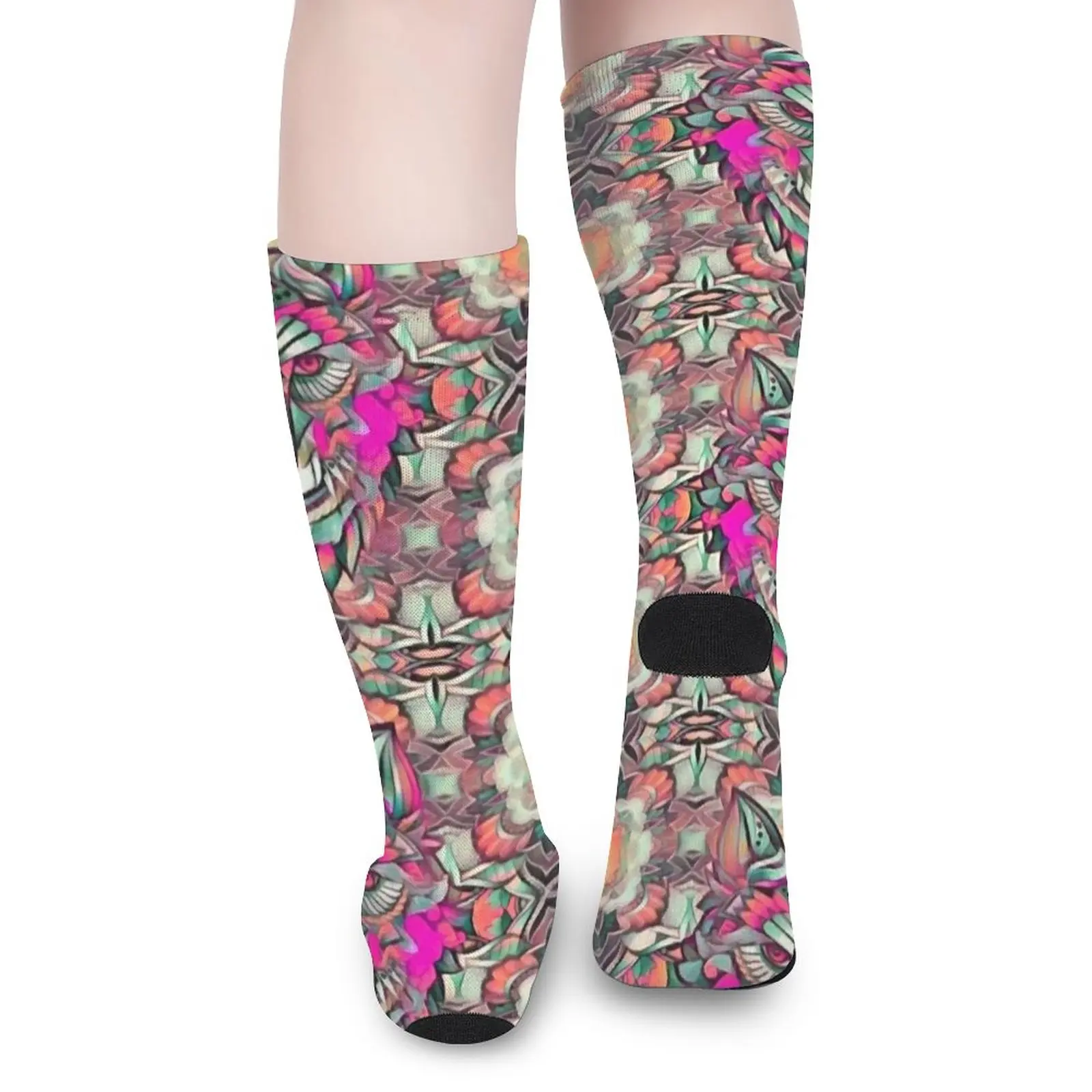 Неоново-розовые носки с рисунком волка, Женские компрессионные носки, мужские забавные носки для мужчин Изображение 4