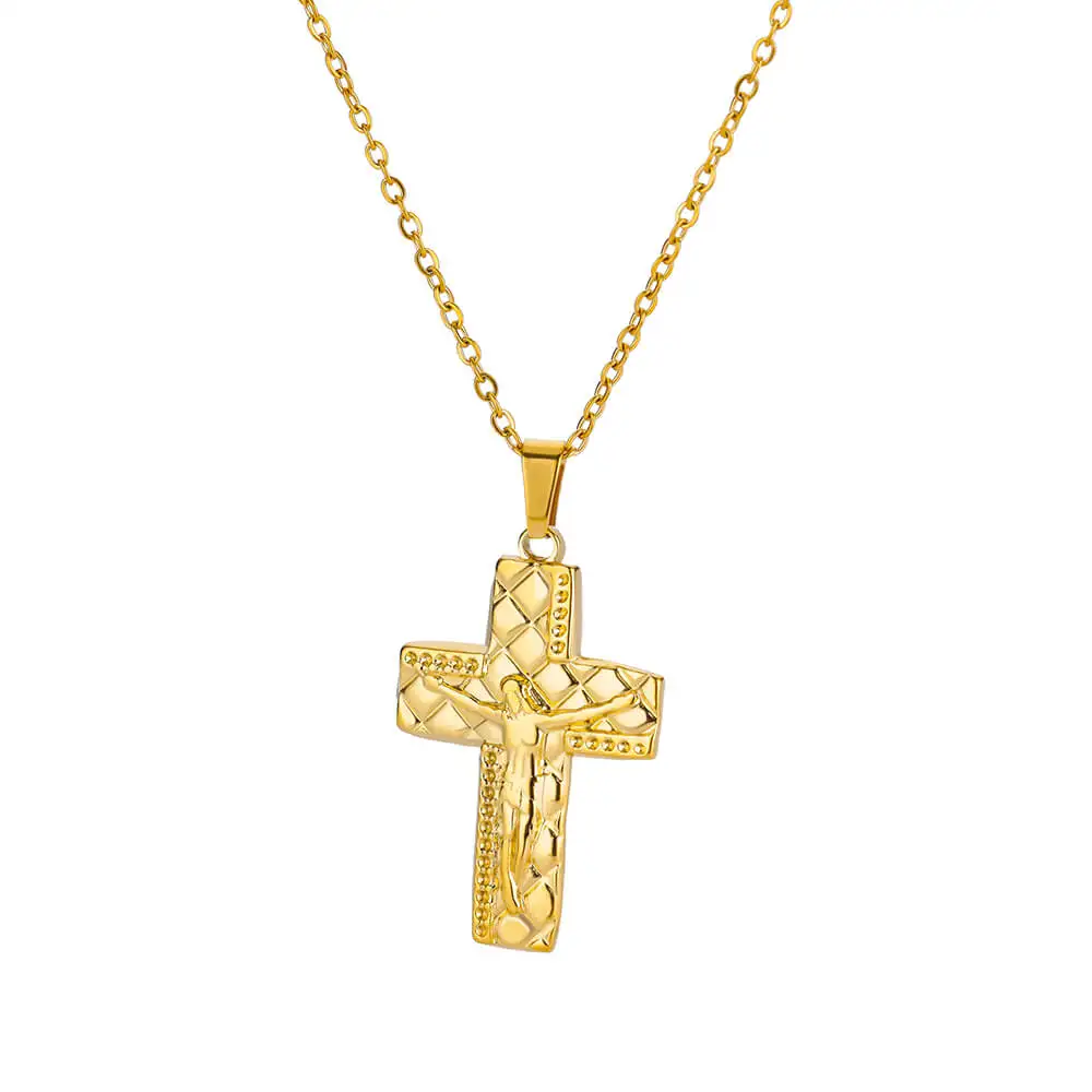 Подвеска с крестом Иисуса, Золотое ожерелье с тиснением для женщин, колье из нержавеющей стали, повседневный трендовый ювелирный подарок Изображение 4