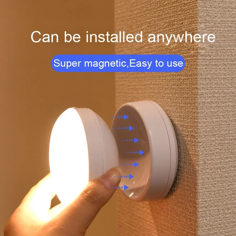 Светодиодный ночник с USB-зарядкой, датчик движения, круглые энергосберегающие светодиодные лампы, управление звуком / освещением в спальне, коридор, домашняя ванная комната Изображение 4