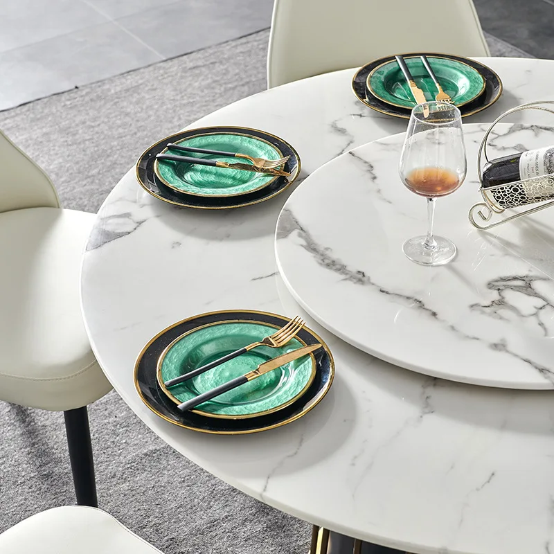 Современный минималистский домашний мраморный круглый обеденный стол на 6 персон Изображение 4